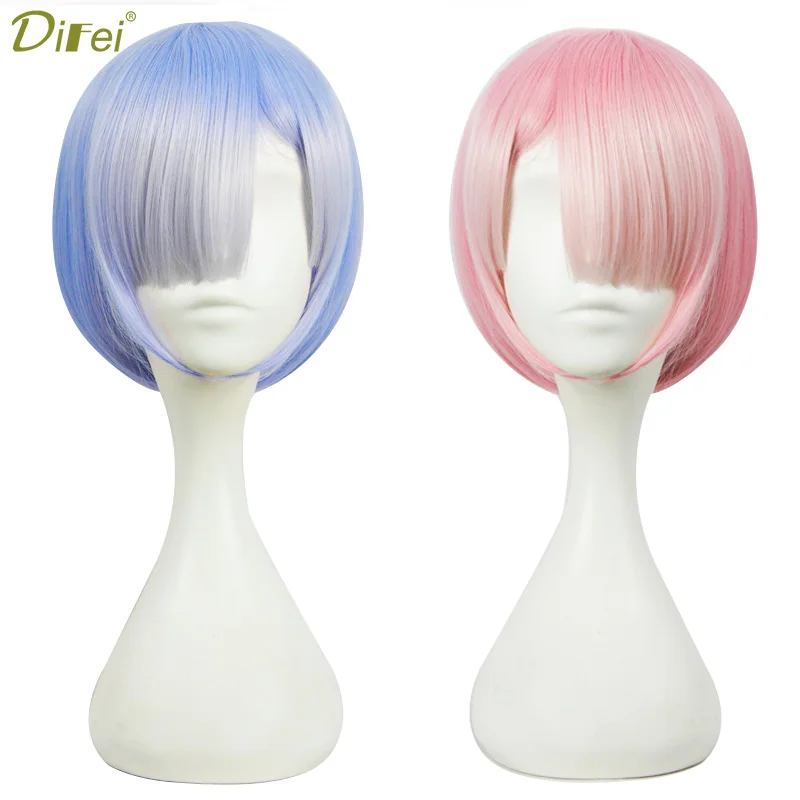 DIFEI REM and ram косплей парик из коротких прямых волос Хэллоуин костюм аниме Омбре