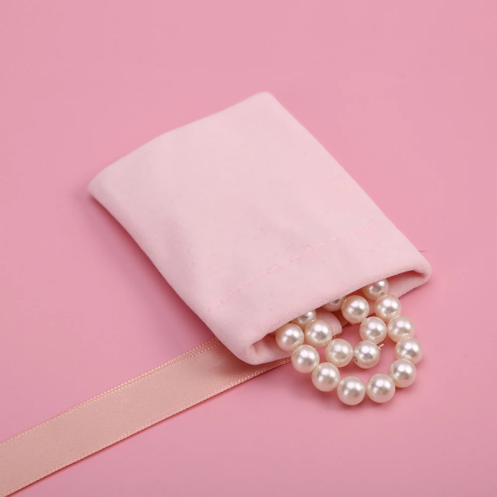 50Pcs Pink Jewelry Packaging Pouch Flannel Velvet Wedding Party Drawstring Storage Bags Personalized Custom Logo