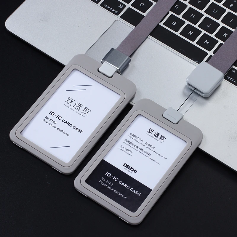 

DEZHI double pass work card set with hanging rope customized staff access badge hanging neck plate