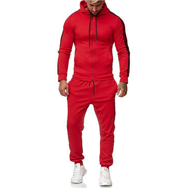 

Men Sweat Suit Striped Patchwork Hoodie Drawstring Sweatpants Suit Tracksuit Men Fashion Striped Long Sleeve Hoodies Pants Set