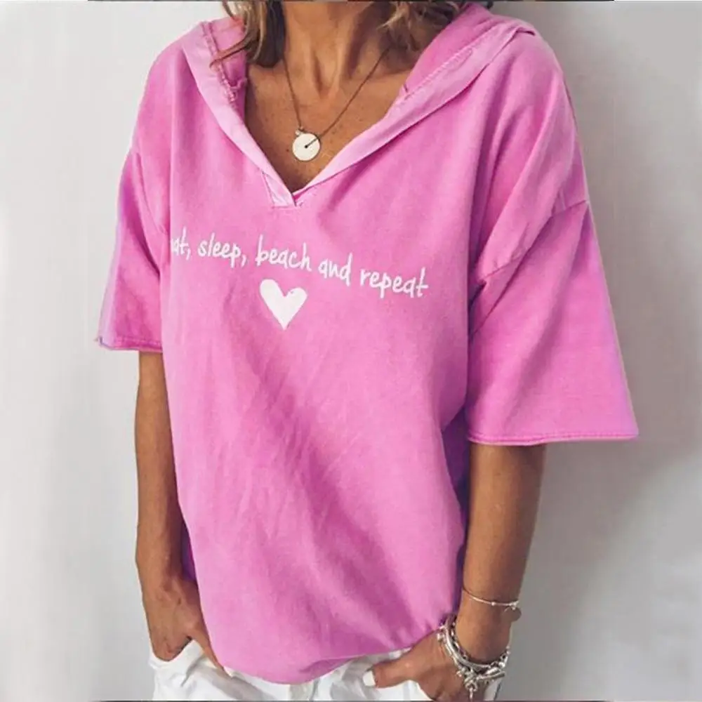 

Hooded T-shirt 2020 summer monogrammed short sleeve top for women's wear