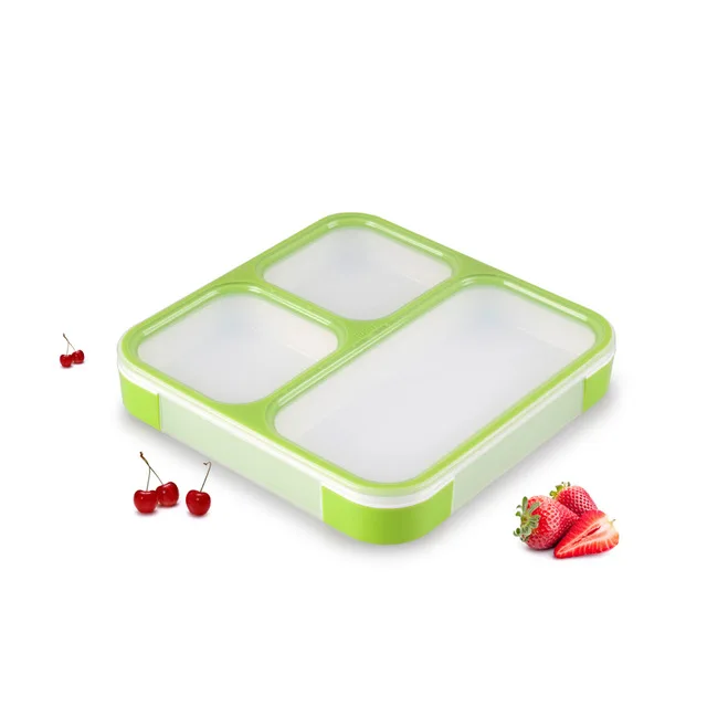 Green 3 compartment MICCK BPA Бесплатный Ланч-бокс, контейнер для хранения еды с отсеками, герметичный, тепловой, Bento box, большая емкость 1200 мл - Цвет: Green 3 compartment