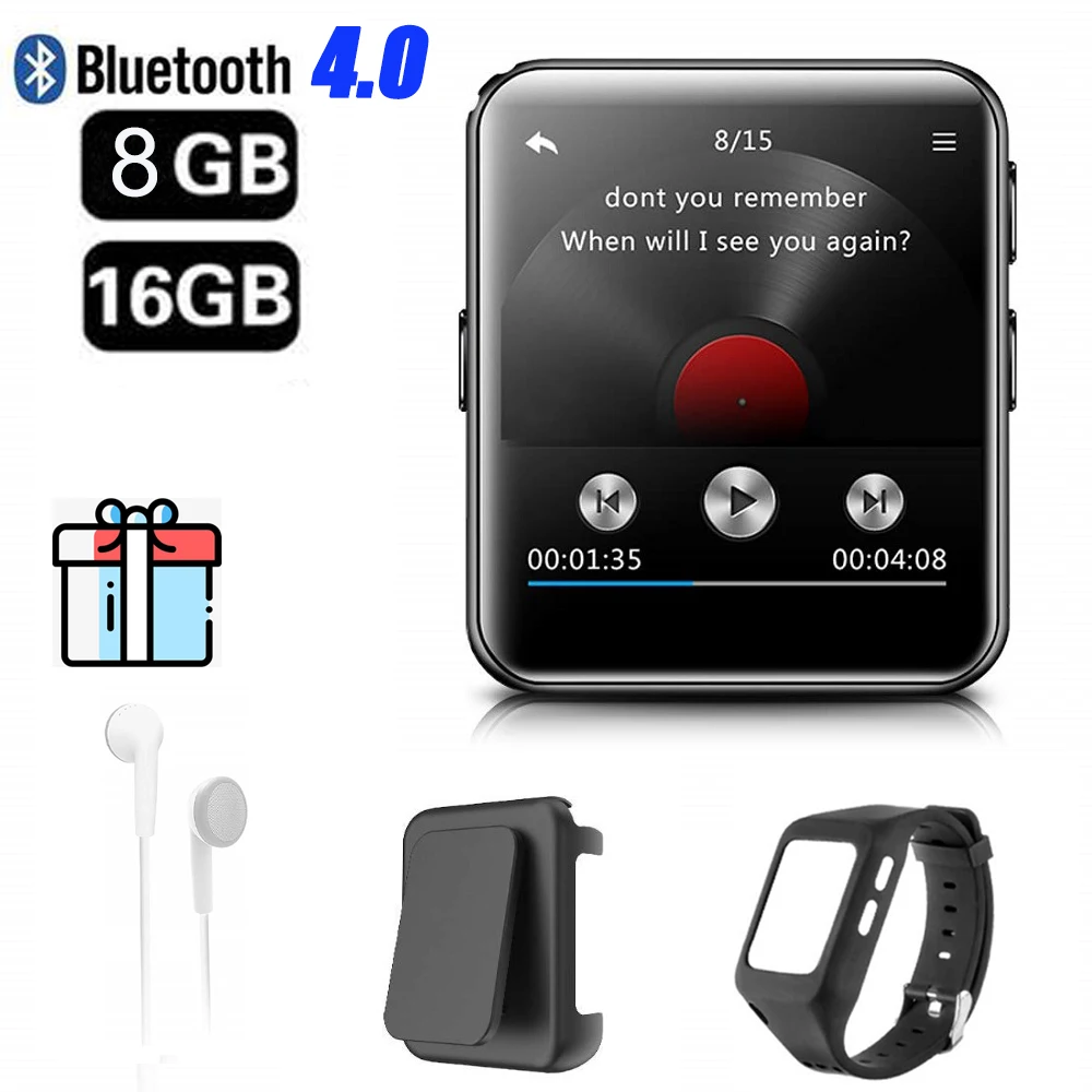 Bluetooth MP3 часы с Сенсорный экран 8/16GB клип MP3 плеер для занятий спортом, будь то Велосипедный спорт или бег Пеший Туризм Поддержка Запись, FM радио