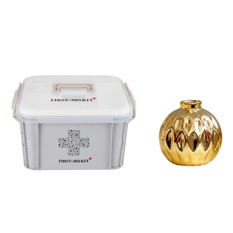 Коробка аптечка пластиковая многослойная медицинская коробка серая + белая L &