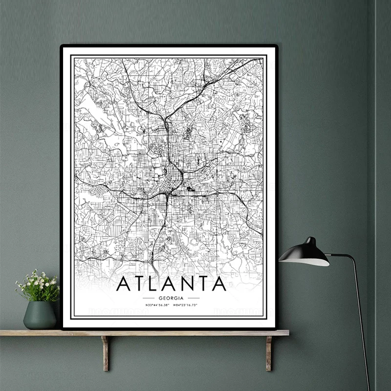 Карта городов мира Атланта печать скандинавские плакаты настенное искусство
