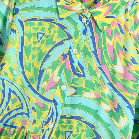 Женское винтажное платье-рубашка средней длины, платье с цветочным принтом, отложным воротником и рукавом три четверти, свободное платье на пуговицах