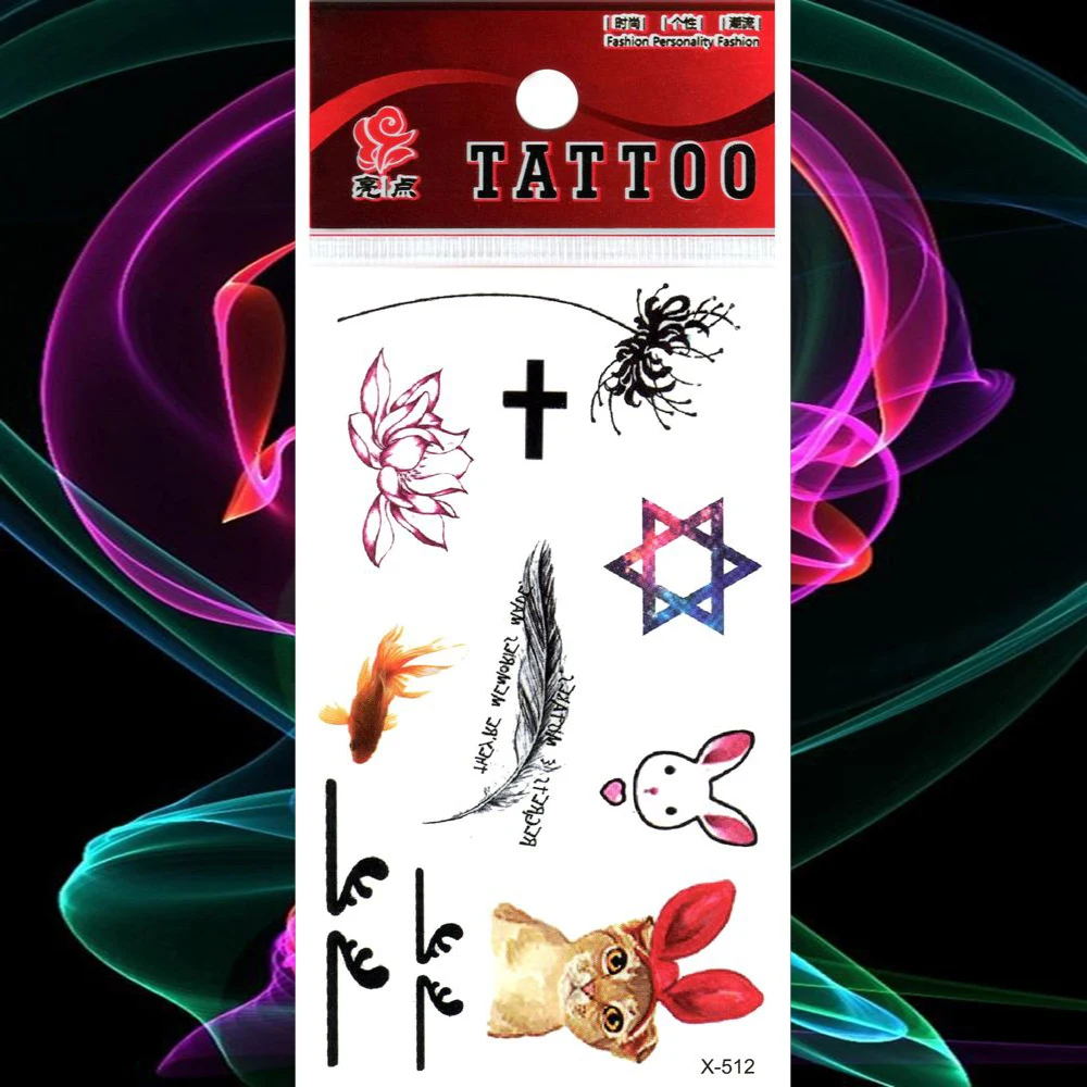 Водостойкая наклейка на татуировку в виде кролика и золотых рыбок лотоса