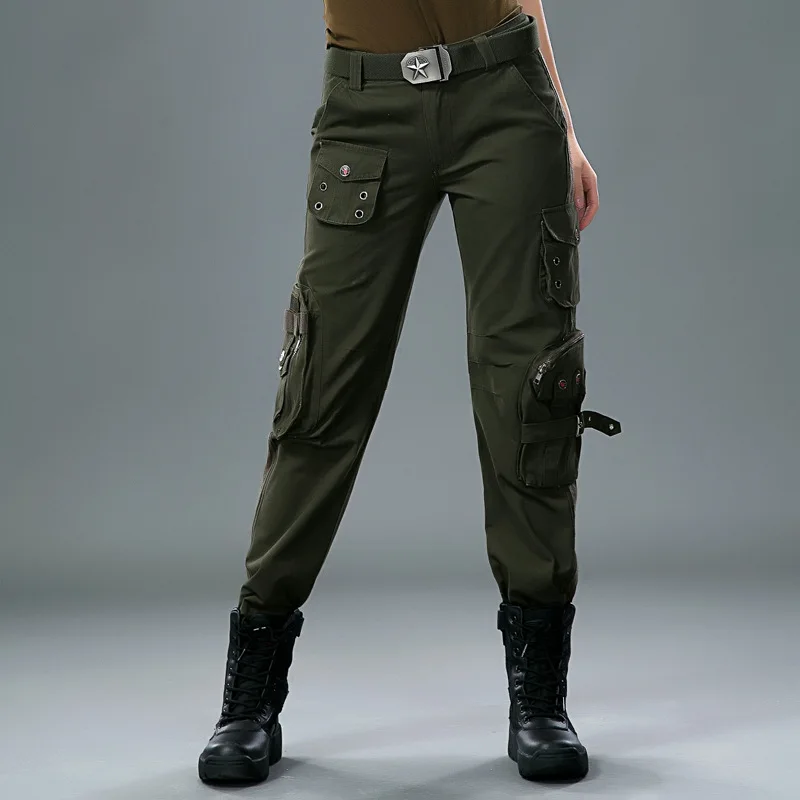 Women Workout Camouflage Leisure Military Trousers Overalls Plus Size Baggy Pockets Pants Straight Loose Cotton Cargo Pants