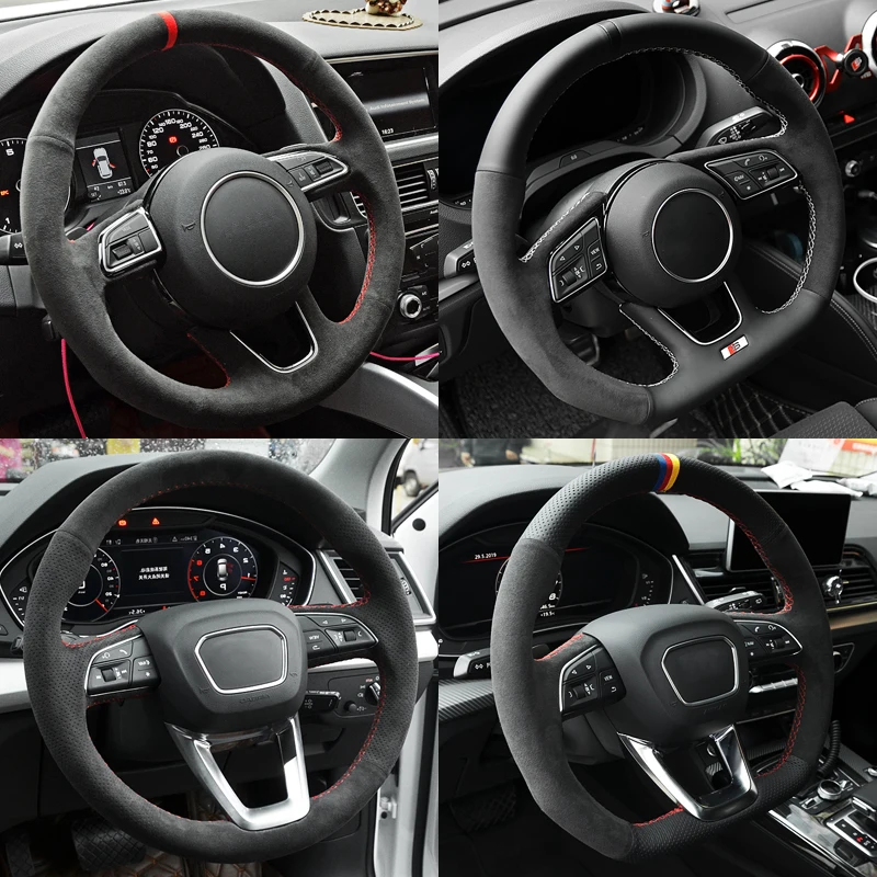 

Black Alcantara Hand-stitched Car Steering Wheel Cover for Audi A3 (8V) A4 (B9) Avant A5 (F5) A1 (8X) Sportback Q2 2016-2019