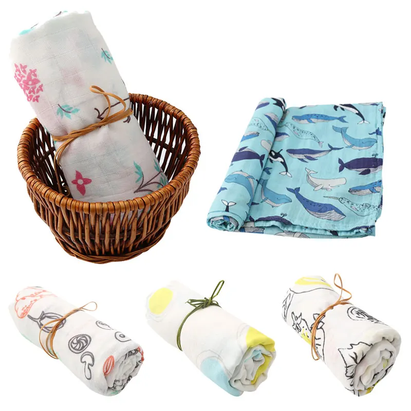 

120x120cm Baby Blanket Soft Newborn Swaddles Gauze Infant Wrap 70%Bamboo 30%cotton Sleepsack Stroller Cover Play Mat Dropshiping