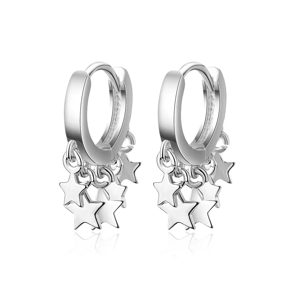 

925 Sterling Silver Tassel Star Stud Earrings for Women Girl Wedding Jewelry Party Accessories pendientes Brincos eh931