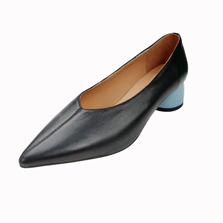 

2021 Pointed Toe Soft Genuine Leather Women Pumps Shoes Spring Summer Basic Female Fashion Comfortable Med Heels Size34-43
