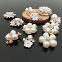 10pcs pearl rhinestone buttons vintage metal button alloy diamante flower crystal buttons diy hair clipbows clothing decoration