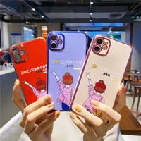 luxury plating girl in red soft silicone phone case covers for funda iphone 12pro 12 mini 11 pro x xs max xr se 2020 8 7 6s plus