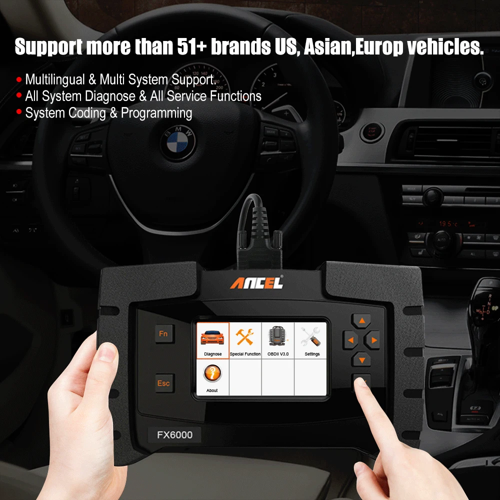 Ancel FX6000 OBD2 сканер подушки безопасности ABS полная система считывание кодов ошибок