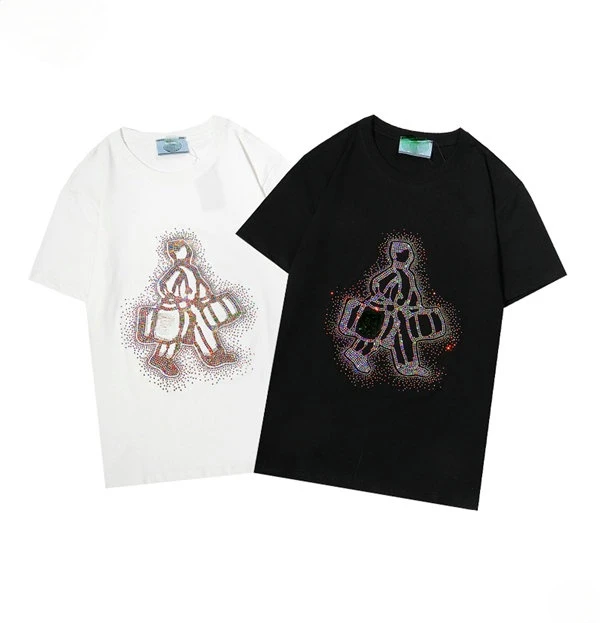 

Fashion New 2021 Style High Street Wind Comfortable T-shirt Leisure Mercerized Cotton The LetterTheThree-dimensional Stuck drill