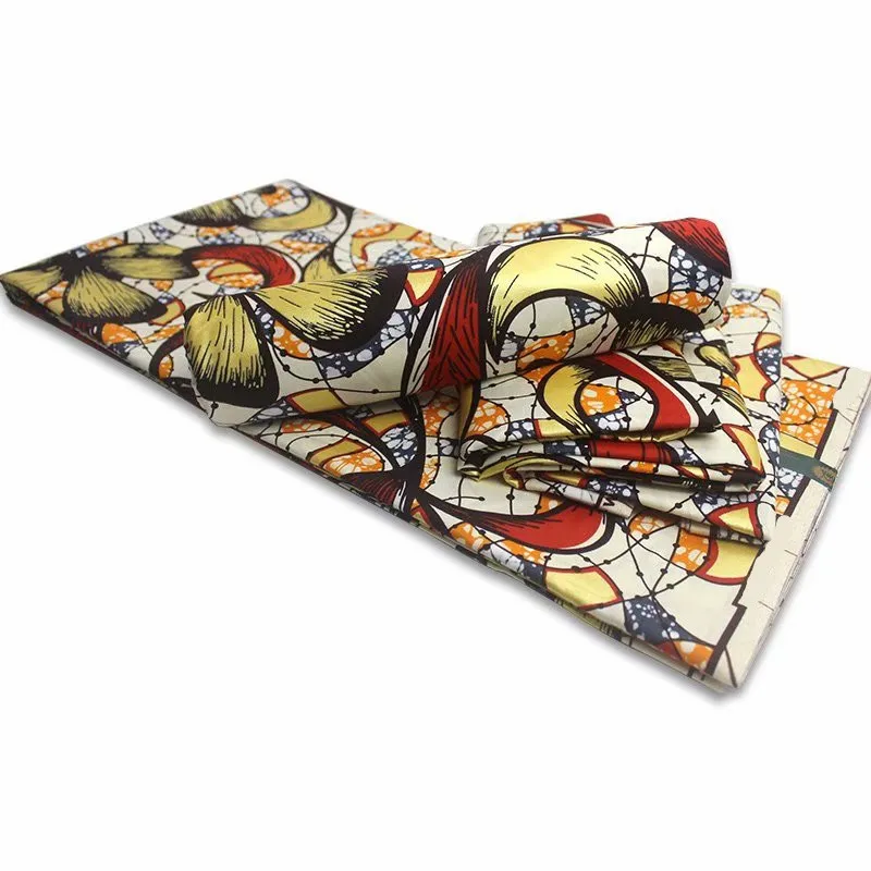 

New Nigerian African Wax Fabrics Cotton Print Wrap Batik Ankara High Quality Original Pagne Veritable Golden Material Stuff F2-6