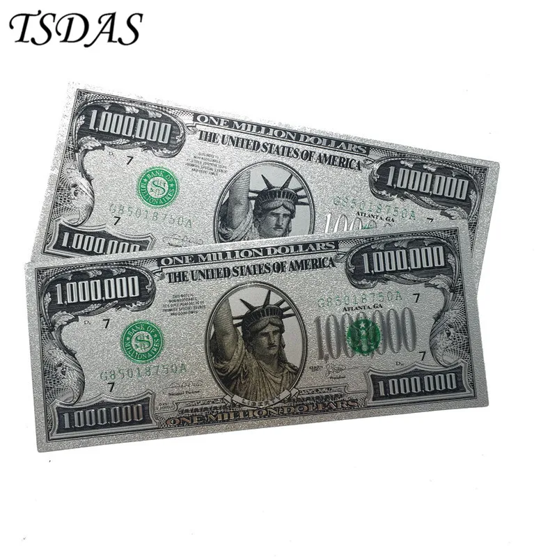 24k Золотая банкнота 1 млн долларов США сувенирная Серебряная (с одной стороны)