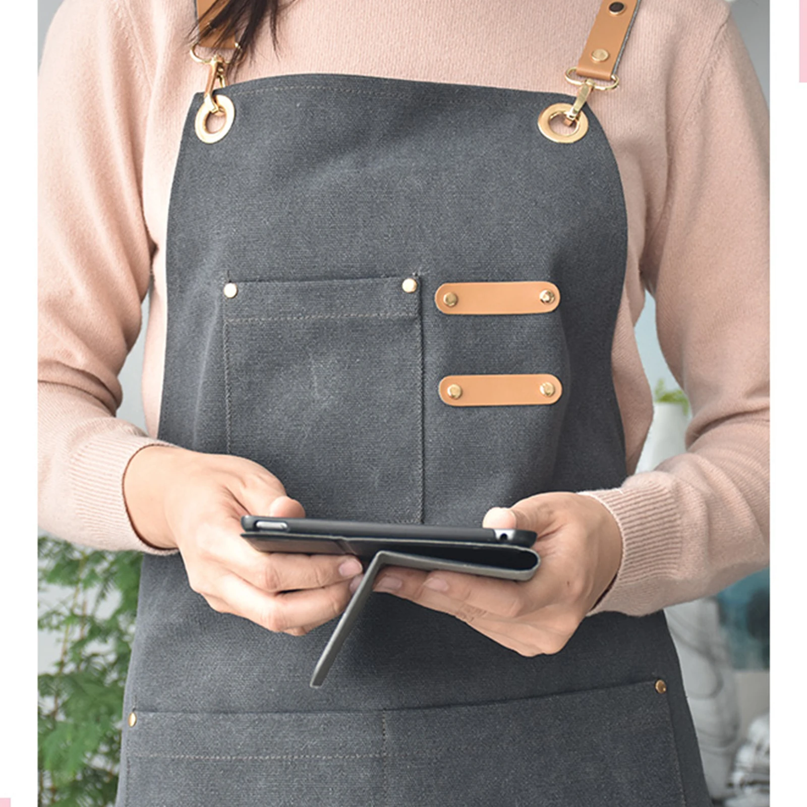 

Chef Apron for Men Woman Waterproof Canvas Cross Design Heavy Duty Work Apron with Pockets for Grilling Cafes Studios Uniform