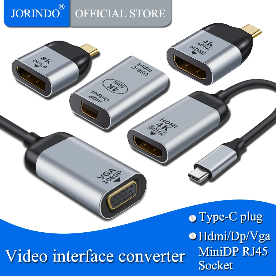 JORINDO Тип с разъемами типа C и DP/HDMI/VGA/MiniDP/RJ45 Видео Интерфейс адаптер переменного