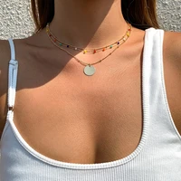 vintage simple round sequin pendant necklace womens boho gold fashion color bead clavicle necklaces girl lover jewelry gift