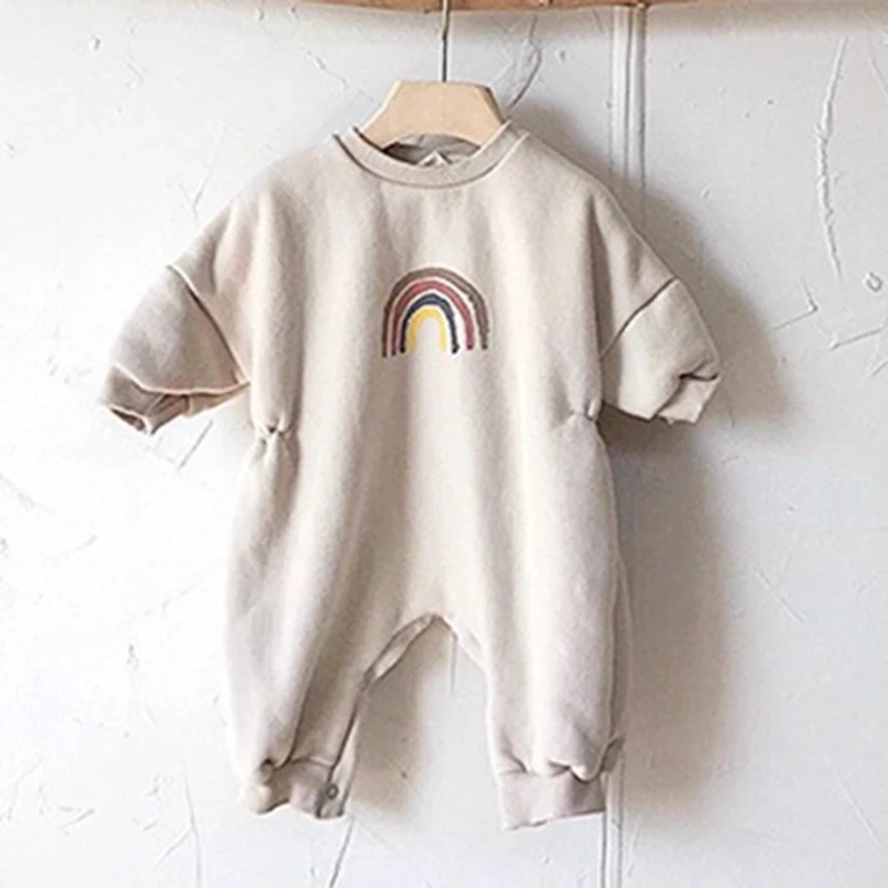 

Kids Boy Girl Long Sleeve Thicken Rompers Clothes New 2020 Autumn Winter Infant Baby Boys Girls Rainbow Rompers