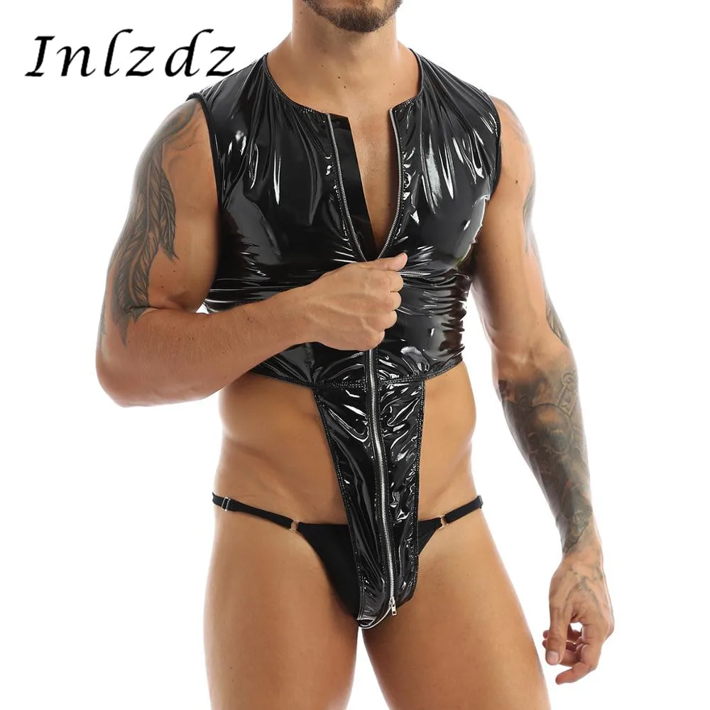 Мужское эротическое нижнее белье латексное боди для секса кожаное с мокрым