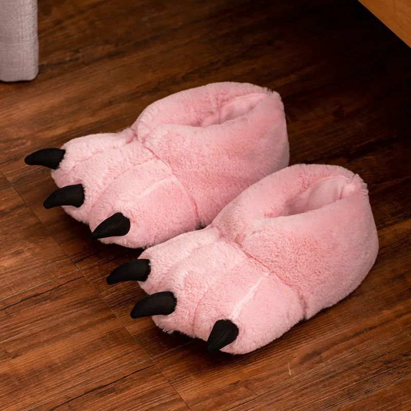 Funny Cute Bear Paw Slippers for Winter Women Female Indoor Fuzzy Fur Shoes Slides Ladies Bedroom Floor Fluffy Claw Flip Flops images - 6