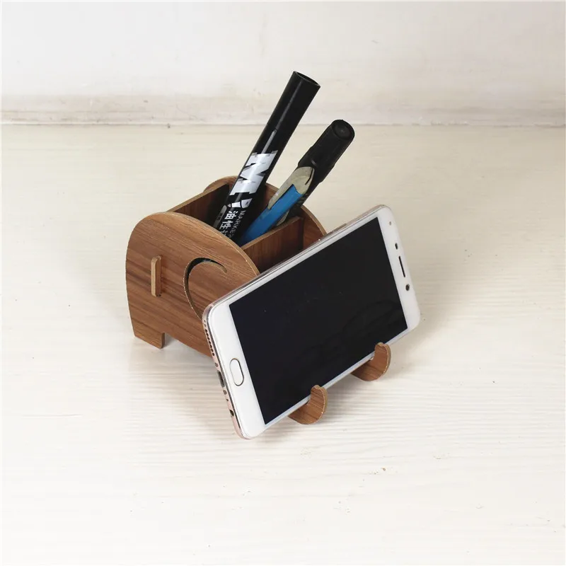 

Creativity Wooden Pen Holder + Cellphone Holder Pencil Pen Stand Holders Stationery Container Office School Supplies