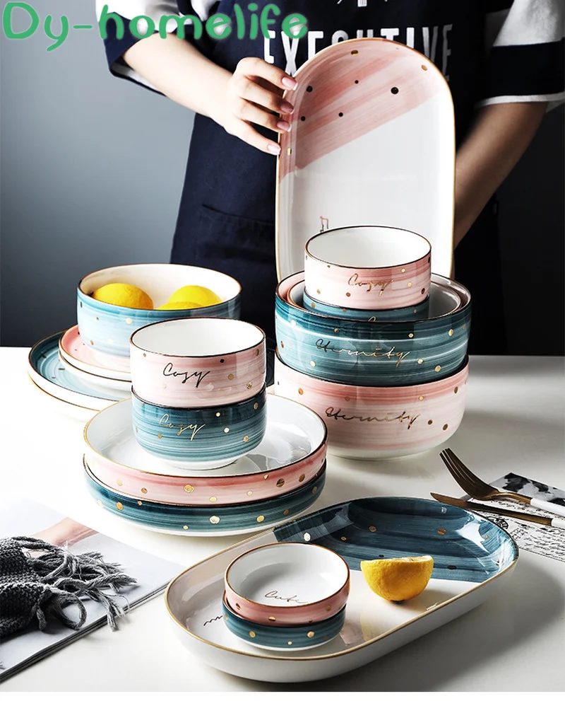 Скандинавские столовые приборы Ins Phnom Penh зеленые и розовые керамические кухонный