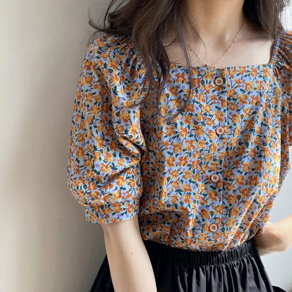 Женская эластичная рубашка летняя Милая футболка с квадратным воротником и