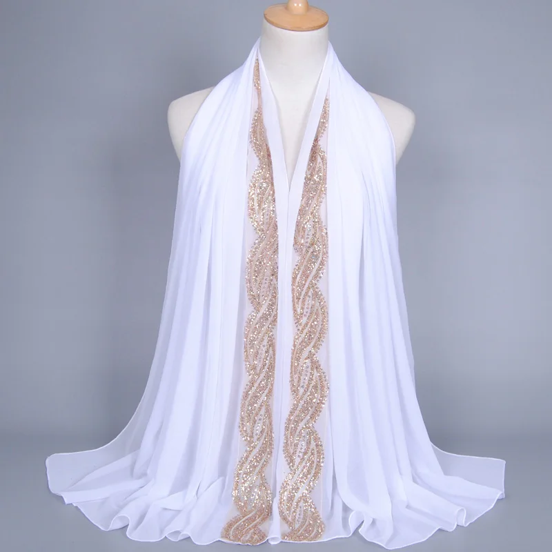 Мусульманский шифоновый хиджаб с бриллиантами 80*170 см| |