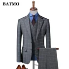 BATMO 2021 Новое поступление высокое качество серые клетчатые костюмы для мужчин, повседневные Костюмы с двумя разрезами, 622