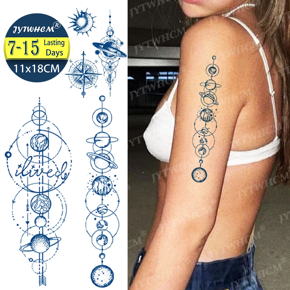 

Planet Tattoo Stickers Juice Lasting Waterproof Temporary Snake Tattoos Compass Flower Sexy Butterfly Fake Tattoo For Women Male