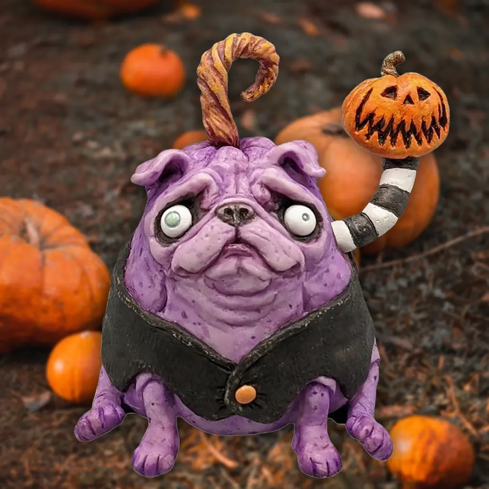 Симпатичная Fgert Хэллоуин Сидящая статуя мопса рождественское животное