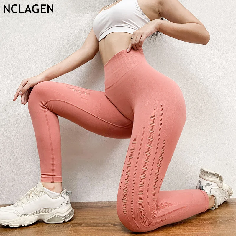NCLAGEN Бесшовные штаны для йоги Жаккардовые Женские с высокой талией спортзала