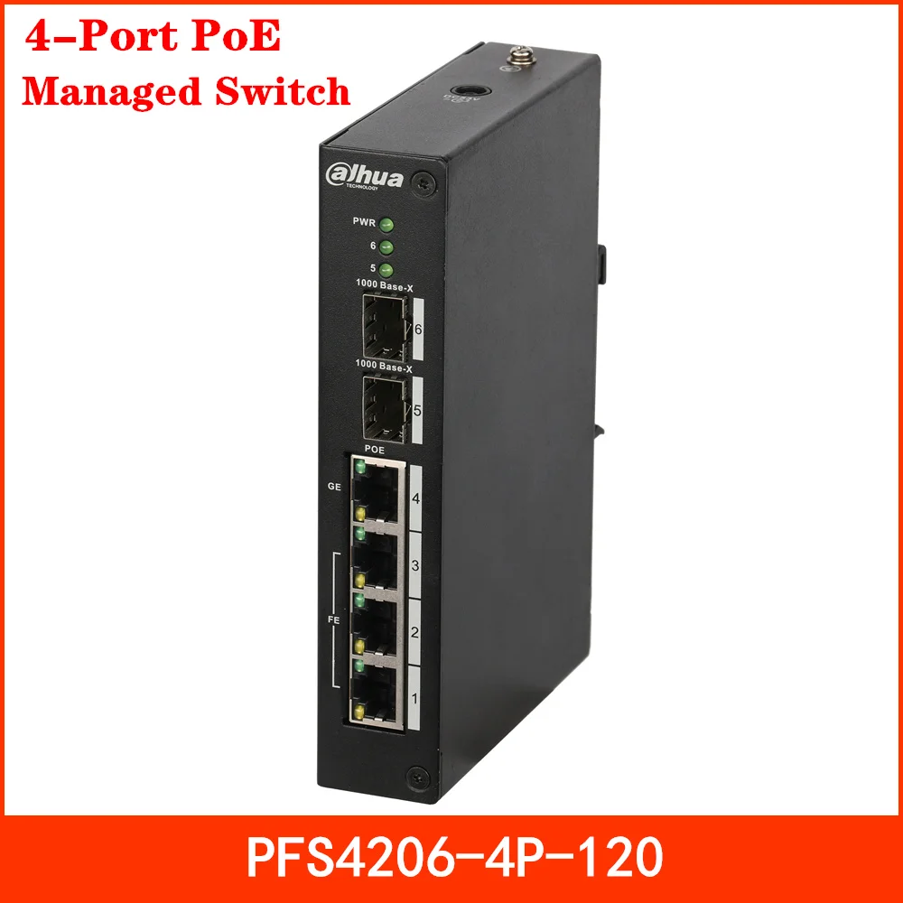 

Original Dahua 4-Port PoE Managed Switch Industrial Wide Temperature Design PFS4206-4P-120