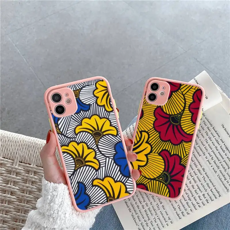 

African style fabric print Phone Case For iPhone 12 11 Mini Pro XR XS Max 7 8 Plus X Matte transparent Pink Back Cover