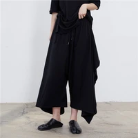 ladies pant skirt casual pants wide leg pants spring and autumn pure black series pocket irregular design women