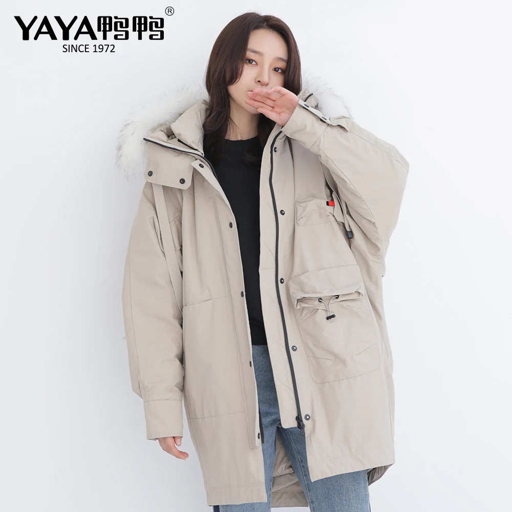 Женская зимняя повседневная куртка YAYA 2020 на белом утином пуху с отложным
