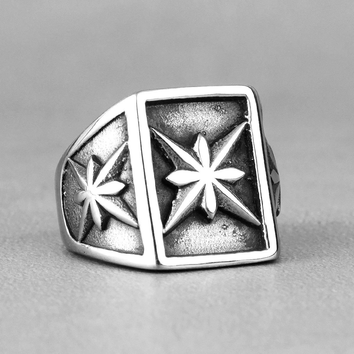 

Polaris Star Flower Stainless Steel Mens Rings Simple Retro Trendy for Male Boyfriend Biker Jewelry Creativity Gift Wholesale