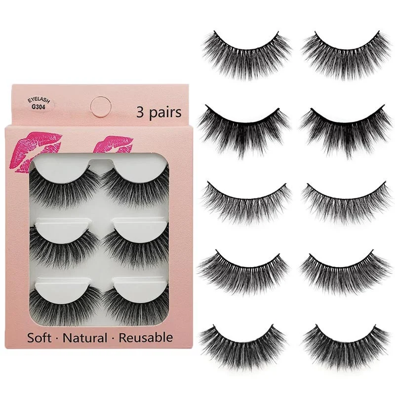 3Pairs Natural Dense Slender Curling Handmade Fake Eyelash 3D Imitation Mink False Eyelashes Long Makeup | Красота и здоровье