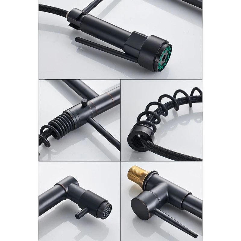 

Chrome Spring Pull Down Kitchen Faucet Dual Spouts 360 Swivel Handheld Shower Kitchen Mixer Crane Hot Cold 2 Outlet Spring Taps