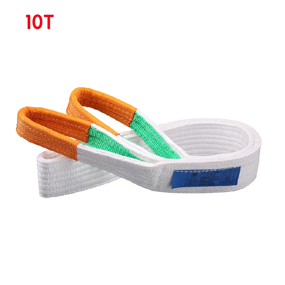 10T White Flat Lifting Webbing Sling Industrial High Strength Cargo Hoisting Belt Webbing Tape Belt Sling Fabric Strap