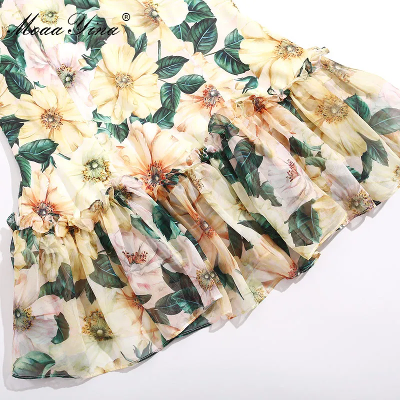 

Sanis Fashion Designer dress Summer Women's Dress V-neck Camellia Floral Print Mermaid Dresses