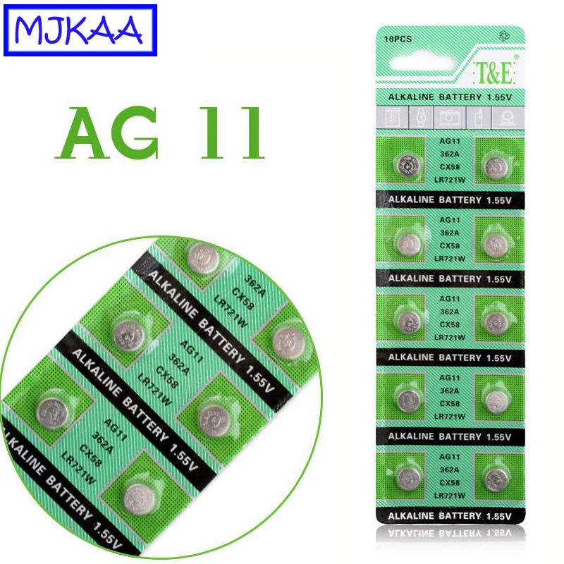 MJKAA 10 шт. AG11 Щелочная 1 5 в Кнопочная батарея 362 LR721 SR721SW SR58 TR721 батареи для монет