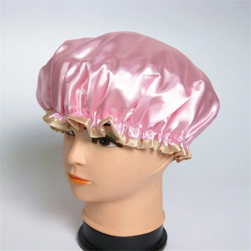 

Resuable Lace Elastic Band Bath Hair Caps Waterproof Shower Cap Hat Bath Shower Bouffant Cap For Women Double Layered Shower Hat