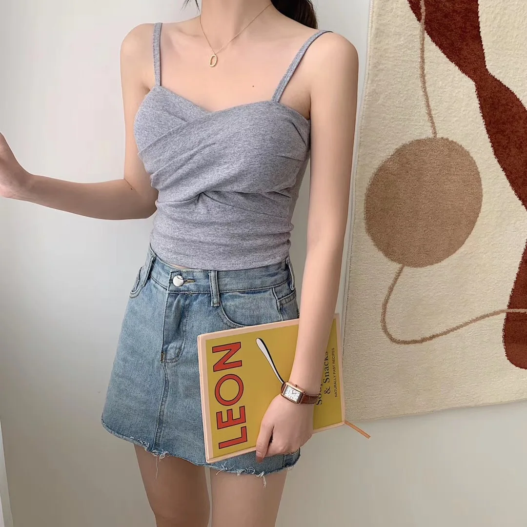 

Original Factory Photo Shoot New Style Cotton Camisole Adjustable Thread Fabric with Chest Pad-Outer Wear Base Lingerie