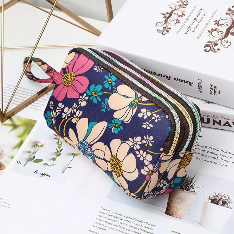 

Women Wallet Canvas Bag Fabric Plant Printing Zipper Long Coin Purse Holders Large Capacity 3 Layers Wallet ID Card Storage Bag