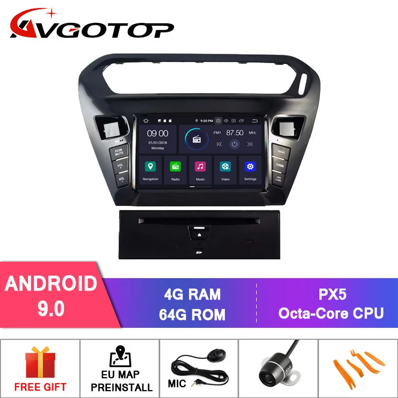 Android 9 PX5 4G 64G AVGOTOP Android 9 Wince автомобильный Радио dvd-плеер для PEUGEOT 301 CITROEN ELYSEE 2G 16G gps Мультимедиа - Цвет: Android 9 PX5 4G 64G